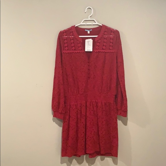 🆕 Anthropologie Leifnotes Red Lace Long Sleeved Dress - Women’s Size Medium - Picture 2 of 6